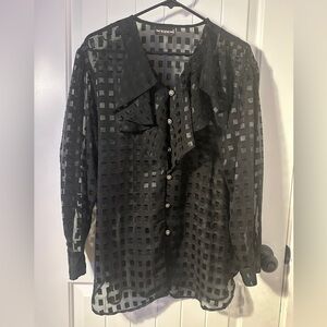 Vintage Notations Black Sheer Blouse with Ruffle Detail
